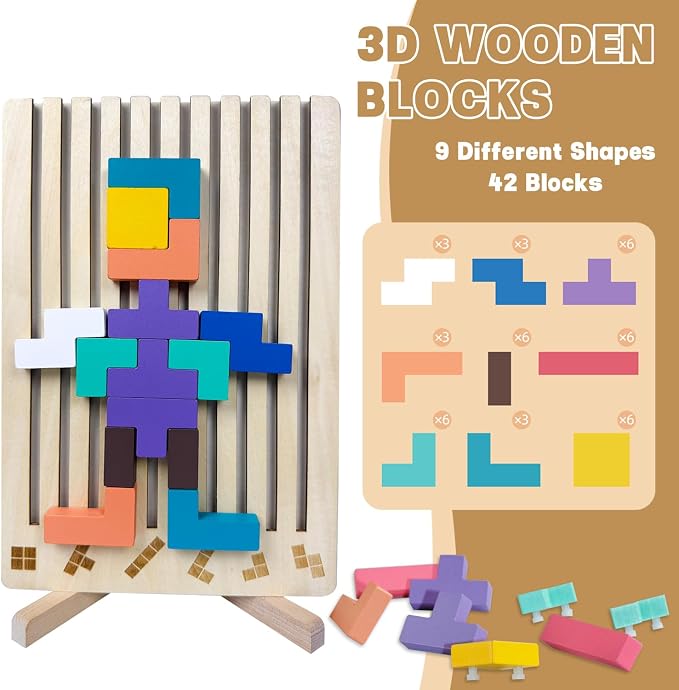 Wooden Stacking Puzzle Toy,3D Wooden Montessori Puzzles Toy,Giant Russian Block Game,Puzzle Board for Kids Jigsaw Puzzle Toddlers Brain Teasers for Kids 5-7 8-12 Years