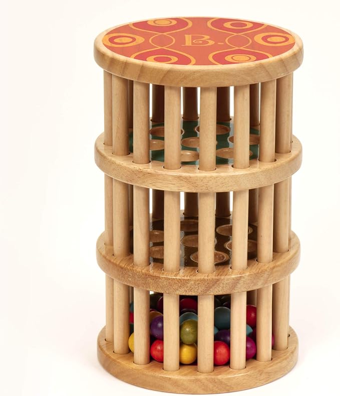 B. toys Rainmaker Toy, A-Maze Rain Rush Wooden Rolling Tower Toy, Wood Toys | Wooden rainmaker with 42 colorful wooden marbles to flip, roll, watch, and hear; sensory play for toddlers; 18+ Months
