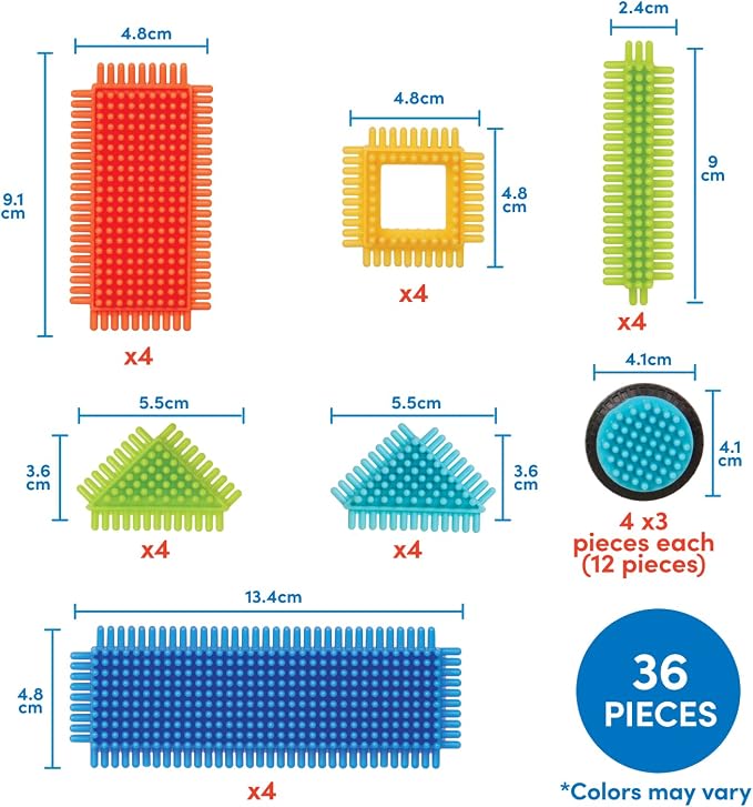 Battat Bristle Blocks Basic Builder Box, Interlocking Building Toys | 36-piece Bristle Blocks playset with functional wheels, soft edges, smooth surfaces, easy-connect bristles, 2+ Years