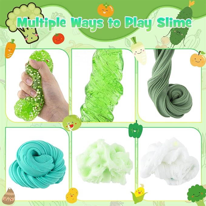 6-Pack Green Slime Kit for Kids, Cloud Butter Clear Crunchy Gift Set | Gradient green sensory slime with add-ins, party favor, goodie bag stuffer, Easter basket filler, ages 4-10
