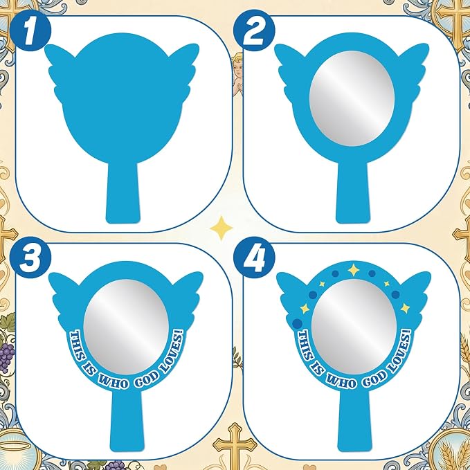 MotiMind 24 Sets This Is Who God Loves Mirror Craft Kits Engaging Religious Craft Activity Mirror Decorative Stickers DIY for Fun VBS Home Church Family Educational Projects Activities Events Creation