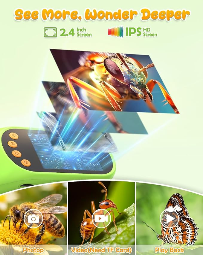 Bug Catcher for Kids,Kids Microscope,3-in-1 Insect Catching Kit for Kid | 2MP Camera Screen STEM Learning Toy,500x Magnification Insect Viewer Nature Exploration Outdoor Educational Gift for Boy Girl