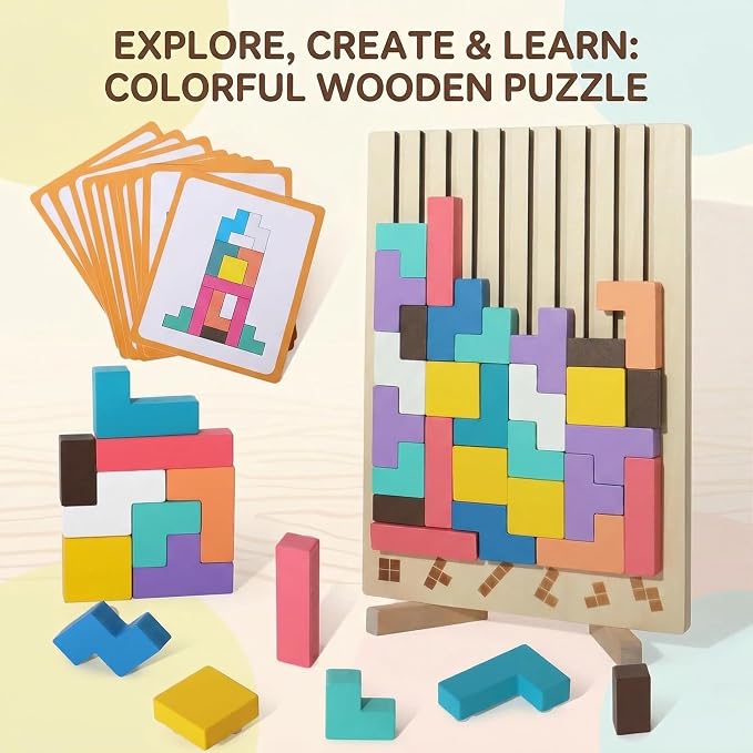 Wooden Stacking Puzzle Toy,Wooden Montessori Russian Blocks Puzzle -3D Stacking Toy for 3-6 Year,Educational Gifts for Boys and Girls.
