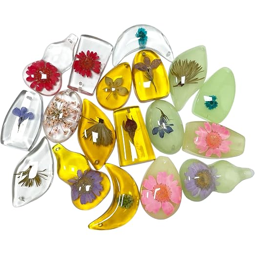 18 pcs Plant Amber Fossils, BOSOIRSOU Amber Fossil Pendants, Different Plant Specimens, Plants Preserved in Resin, Kids Educational Toy and Scientific Amber Collections - Random Patterns