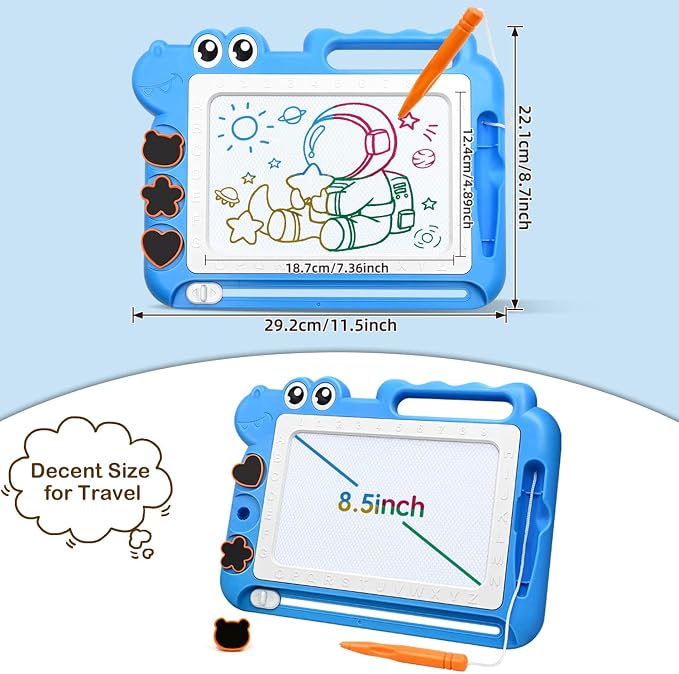 AiTuiTui Magnetic Drawing Board for Toddlers, Dinosaur Doodle Board Toddler Toys, Educational Learning Kids Toys Gifts for 2 3 4 Year Old Boys Girls, Color Sketch Writing Pad Travel Games (Blue)