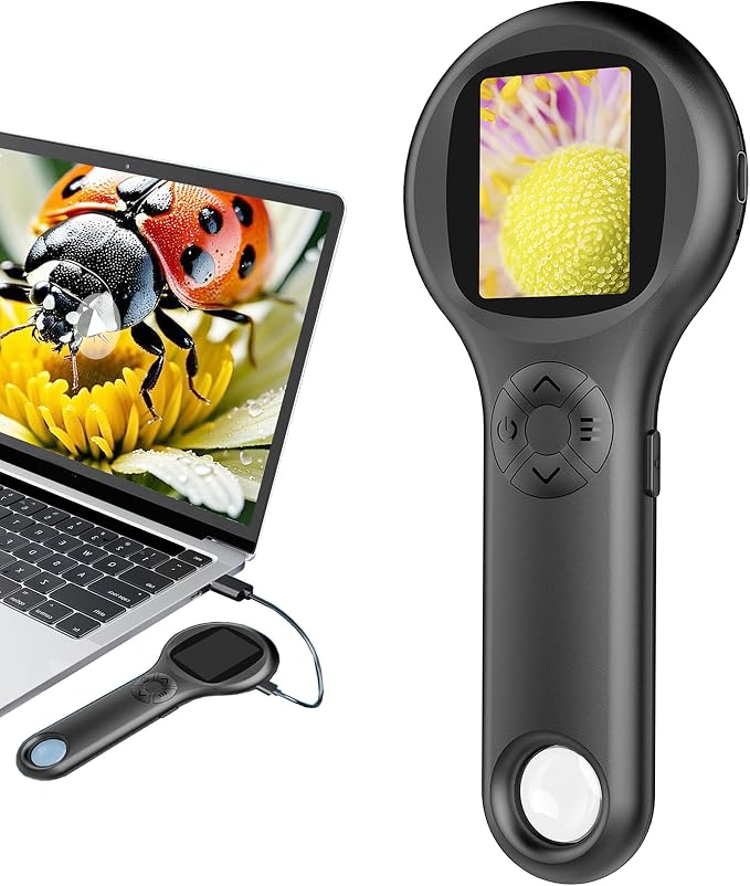 Microscope for Kids - Mini Pocket Digital Kids Microscope, Portable Handheld USB 500X Magnifying Glass, 4X Zoom, Christmas Birthday Gifts for Boys Girls Aged 3-12