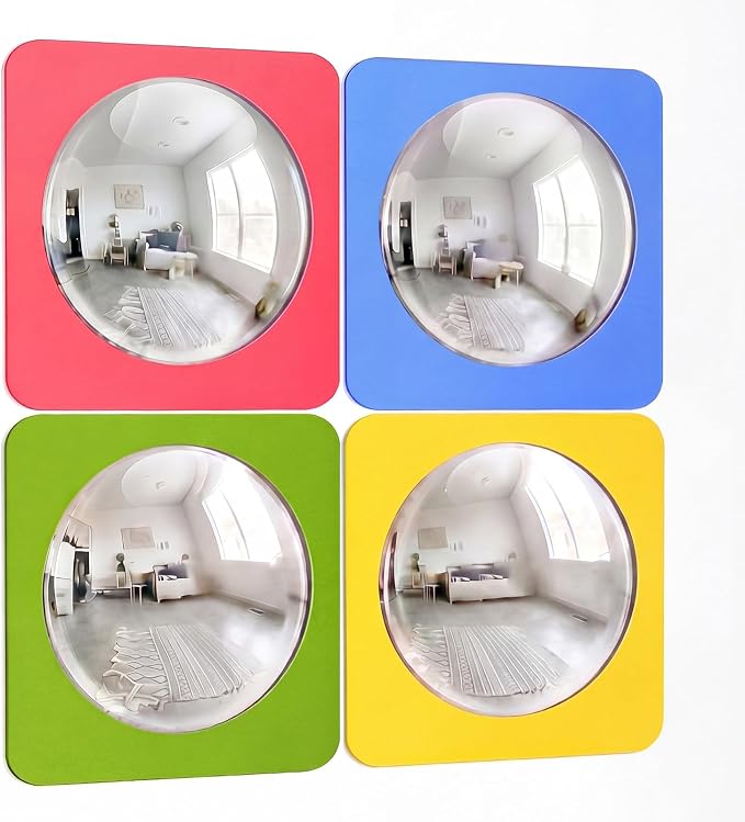 Geiserailie 4 Pcs Sensory Wall Bubble Mirrors, 6 x 6 Inch, CPC Certified | Colorful Acrylic Convex Mirrors, Sensory Room Must Haves, Classroom Learning Tool, Calming Corner, Preschool Activity