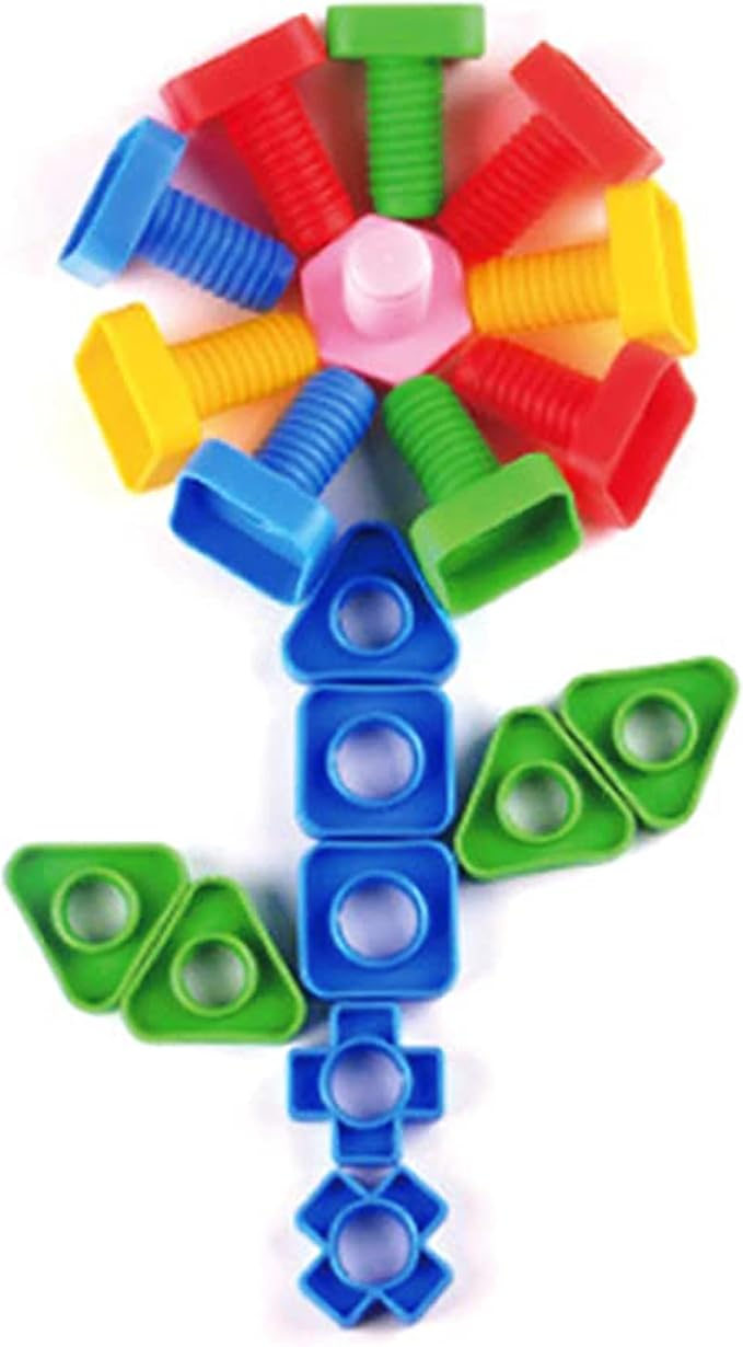 Jumbo Nuts and Bolts for Toddlers - 40 Pcs Screw Toys for Toddlers 3 - Occupational Therapy Toy with Storage Tote and Book - Shape Sorter Fine Motor Toy - Manipulatives for Preschoolers
