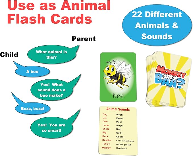 Kids Matching Game – Monkey Says Baa, 3 Ways to Play: Sounds & Charades