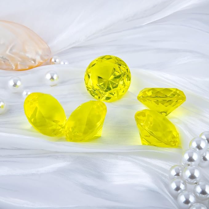 Niceup 26PCS Yellow Fake Diamonds Big Gem Toys, 1.5in Pool Diving Gems Acrylic Plastic Gemstones for Kids, Party Décor Jewels Treasure Hunt Hiding Sensory Bin Filler Toys Craft Supplies