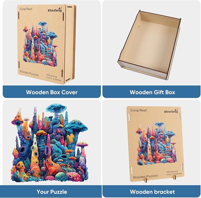 Qiuenisray Wooden Puzzles for Adults 500 Pieces, Coral Ocean Jigsaw Puzzles | FSC Certified Wood Puzzle, Wall Decor, Unique Shape Puzzle Piece, Creative Gift for Family Game 16.6x16.9 in