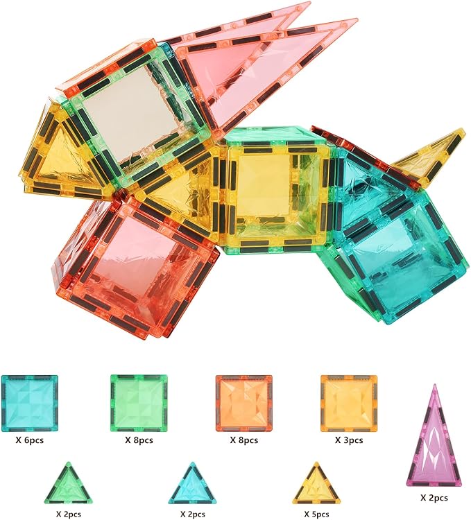 100-Piece Magnetic Tiles, STEM Building Blocks Construction Set | Encourages creativity, imaginative play, and early learning through hands-on exploration