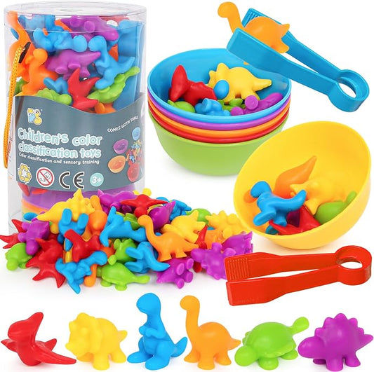 Dinosaur Toys,Color Sorting Toys for Kids,Montessori Education Learning Activities Sensory Training & Counting Games Christmas Stocking Stuffers Gifts for 3 Year Old Boys Girls