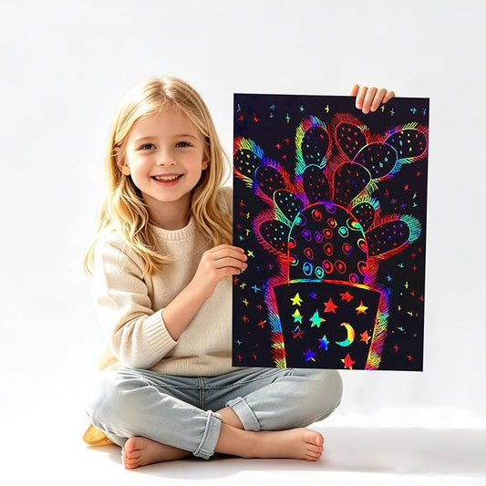 FUNNYB&G 60 Pcs Big Rainbow Scratch Paper Art for Kids Arts and Crafts Kit | Rainbow Scratch Paper Set Supplies School Activities Coloring Sheets Travel Toys for Party Games Christmas Birthday Gifts