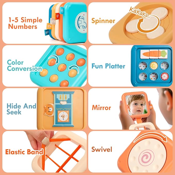 GRESEESM Busy Board Montessori Toy for 1 Year Old Boy Gifts, Travel Toys for Toddler 1-3, Sensory Activity Airplane Essential, Baby Boys Birthday Gift, Easter Basket & Stocking Stuffers