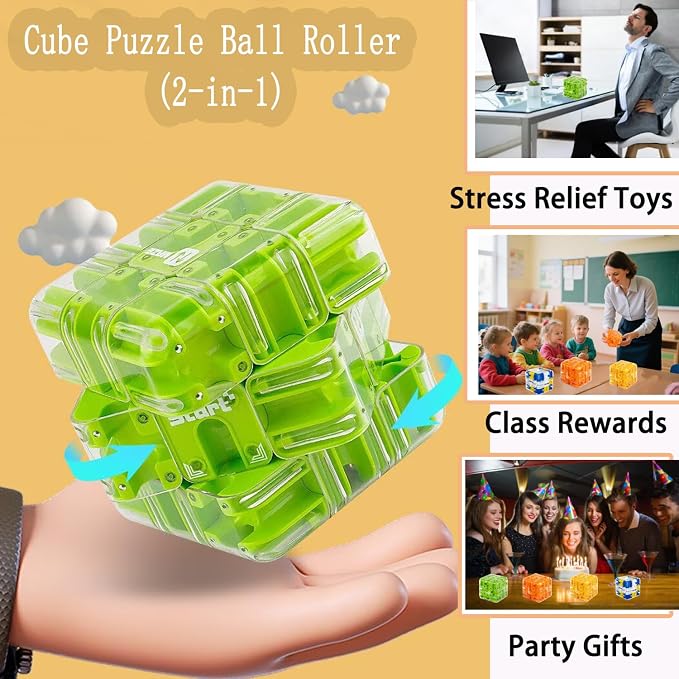 Large 3D Labyrinth Cube Puzzle, Puzzles Maze Cube Ball for Kids, Education Sensory Toys Rubik Race Game Spatial Awareness Brain Training Toy for Stress Relief for Adults Teens(Green)
