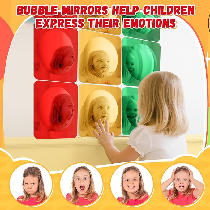 Geiserailie 9 Pcs Sensory Wall Bubble Mirrors, 6 x 6 Inch, CPC Certified | Colorful Acrylic Convex Mirrors, Sensory Room must haves, Classroom Learning Tool, Calming Corner, Preschool Daycare Activity