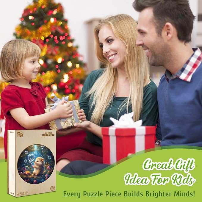 Animal Wooden Puzzles for Kids - Bubble Hedgehog | 50 Piece Puzzles for Kids Ages 4-6 - Kids Puzzle with Unique Animal Shapes -Round Puzzles for Boys and Girls (11.4 * 11.4 in)