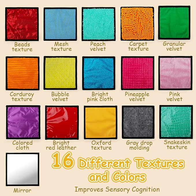16 Set Sensory Mini Mats Assorted Textured Sensory Floor Tiles Sensory Wall | Early Sensory Exercise Sensory Mats Sensory Toys for Autistic Children Kids Baby Toddler Fidgeting Activity