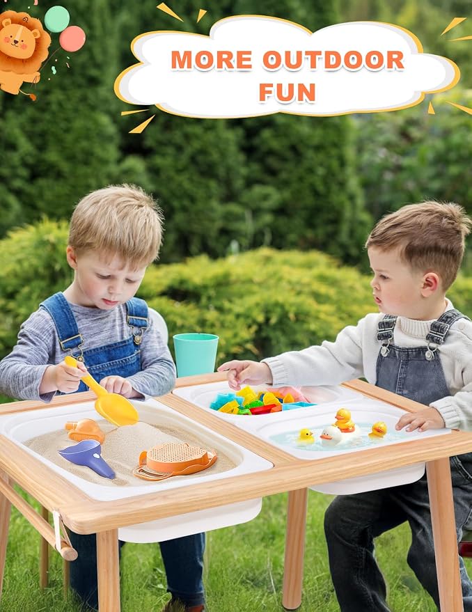 Kids Sensory Table，Sensory Activity Table with Paper Roll Stick & Double-Side Board，Toddler Play Sand Table with 3 Storage Bins，Indoor Outdoor Boys Gilrs