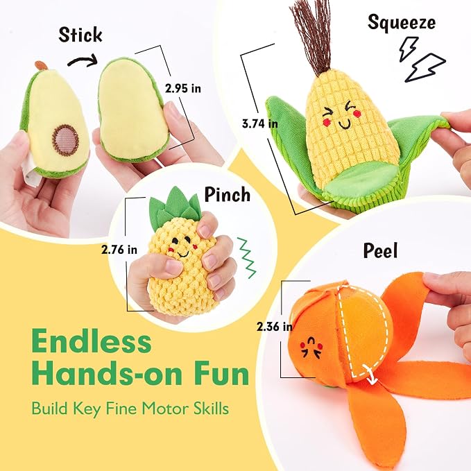 hahaland Baby Sensory Toys Montessori Toys 1 Year Old Fruit Vegetable 16PCs | Color Sorting Play Food with Textures, Crinkle, Rattle, 6-12 Month Baby Toys 1 Year Old Boy Gifts One Year Old Girl Birthday