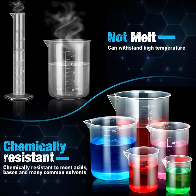 moveland Plastic Graduated Cylinders and Beakers with 5 Pipettes, 10ml 25ml 50ml 100ml Cylinders, 50ml 100ml 250ml 500ml 1000ml Beakers, Ideal for DIY and Kids Science Lab | 10-100ml Cylinders, 50-1000ml Beakers & 5 Pipettes, Food-Grade Shatterproof, A...