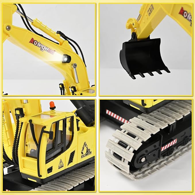 Remote Control Excavator Toy 16 Inch, 11 Channel RC Construction Vehicles Hydraulic Haulers Digger Toys Gift for 6+ Years Old Kids Boys
