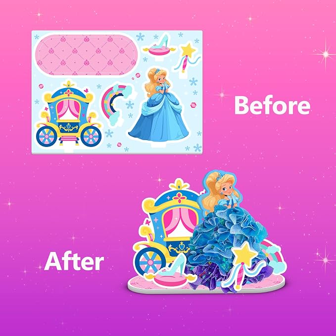 Poke in Magical Princesses, Christmas Birthday Gifts for 3 4 5 6 7 8 9 Year Old Girls, No Mess Girls Toys Age 6-8, DIY Arts and Crafts for Kids 4-6, Creative Activity Travel Toy
