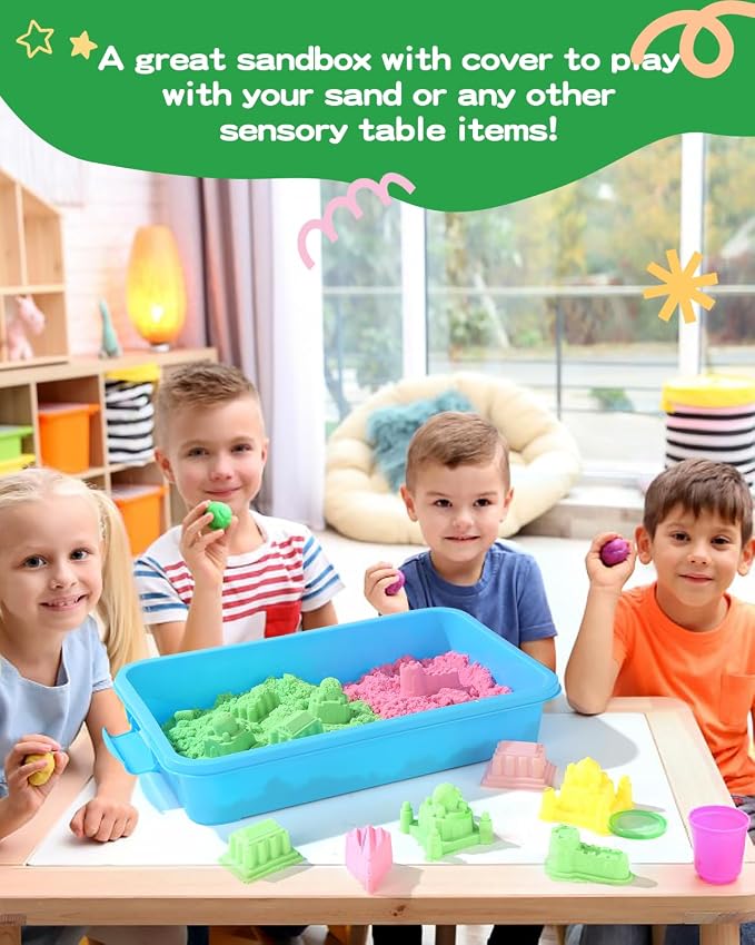 Sensory Bin Sand Tray with Lid for Toddlers 2 Pcs 15in Portable Sandbox Toy Large Plastic Tray for Kids 3 4 5 6 Fill with Sand, Water, Beads, and More (2 Transparent)