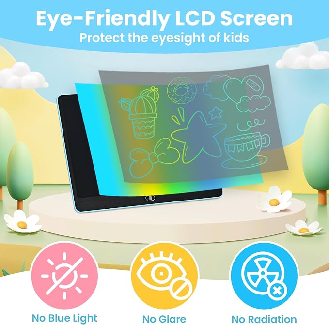 LCD Writing Tablet for Kids, 16 Inch Doodle Board Drawing Pad, Blue | Toddler Travel Essential, Road Trip Activities Outdoor Toys, Party Favor for Preschool Girls and Boys, Birthday Gifts Age 3-5