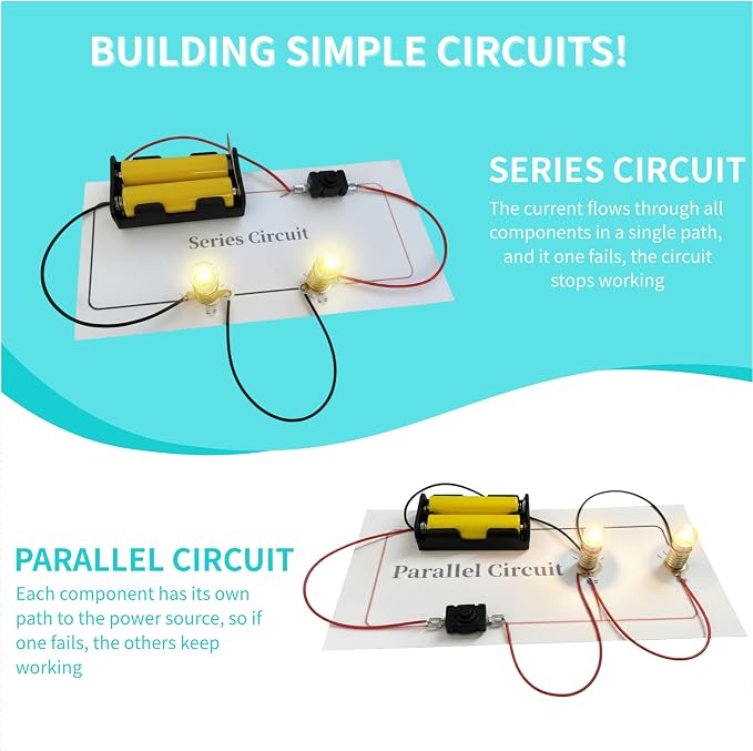 STEM Electric Circuit Kits - 8 Experiments in 7 Sets Science Circuit Kit Electricity for Students, Circuits Engineering Projects All in Electrical Educational Science Projects for Beginners