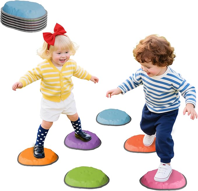 Stepping Stones for Kids, 10 PCS Non-slip Toddlers' Balance Sensory Toys, Indoor & Outdoor Play, Obstacle Course Game for Children Promoting Coordination and Motor Skills, Ages 3 4 5 6 7 8+