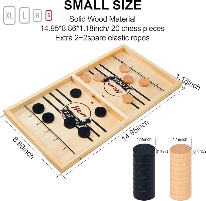 HELLO PAPAYA Fast Sling Puck Game - Test Your Speed and Accuracy with This Fast-Paced Wooden Air Hockey Desktop Battle Board Game - Guaranteed Fun Gifts for Family Night or Friends Party