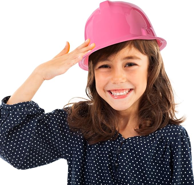 Sumind 48 Packs Construction Party Hats Kids Plastic Worker Helmet Bulk Toy for 3-8 Years Children Dress up Party Supplies (Pink)