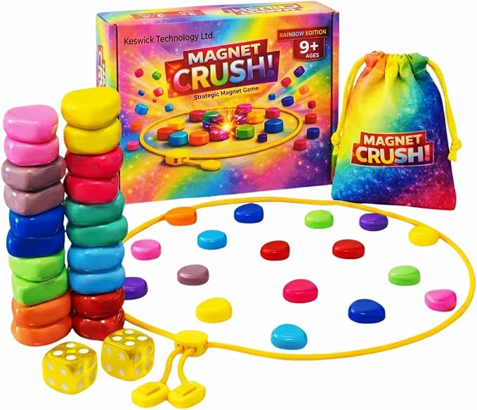 Magnet Crush Magnetic Strategy Board Game (Rainbow) for Kids & Adults, Fun Tabletop Magnet Placement Game, STEM Educational Toy, Family Party Game, Travel Game, Puzzle Brain Teaser, Gift for Ages 9+