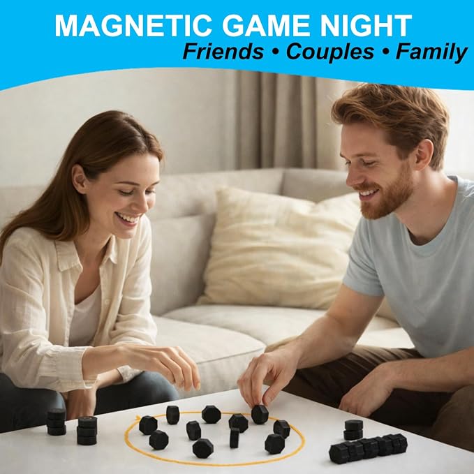 Magnet Game with String for Family Game Night & Travel & Camping - Magnetic Chess Games with Full-Size Stones - Fun Portable Two Player Strategy for Adults Teens and Kids