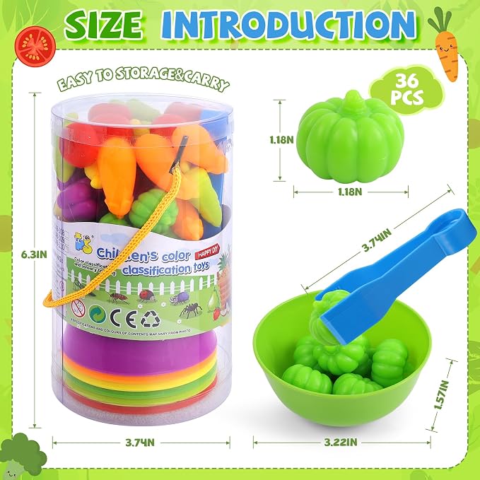 TSYAN Montessori Vegetable Color Sorting & Counting Sensory Toys
