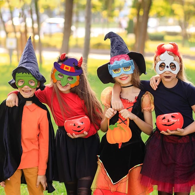 24 Pcs Halloween Mask Crafts for Kids DIY Coloring Halloween Masks | Color Your Own Art and Crafts for Kids Birthday Cosplay Classroom Activities Masquerade Dress-Up Party Favors Game Supply