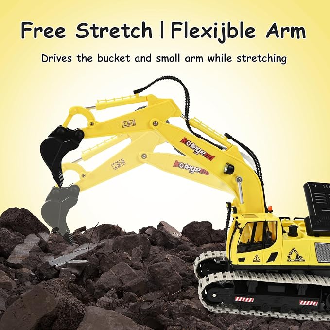 Remote Control Excavator Toy 16 Inch, 11 Channel RC Construction Vehicles Hydraulic Haulers Digger Toys Gift for 6+ Years Old Kids Boys