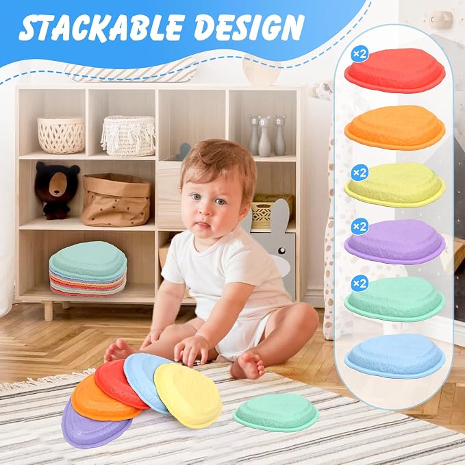 LoomLark Balance Stepping Stones for Kids 5pcs Non-Slip River Stones Obstacle Course Play Indoor and Outdoor Coordination Game Sensory Toys Toddler Ages 3 4 5 6 7 8+