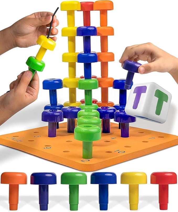 Peg Board Set - Montessori Toys for 2 Year Old - 33 Pc Peg Board for Kids - Occupational Therapy Toys with Pegs, Dice, Lacing String & Storage Bag - Montessori Toys for 2+ Year Old | Occupational Therapy Toys with Pegs, Dice, Lacing String & Storage Ba...