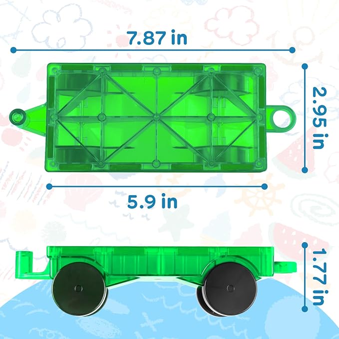 Mruikeny Magnetic Tiles Cars Construction Set - 4 PCS Magnetic Tiles Magnet Bricks Truck Sensory Toys, Educational Magnet Cars Set Building Blocks for 3 4 5 6 7 8+ Year Old Girls Boys