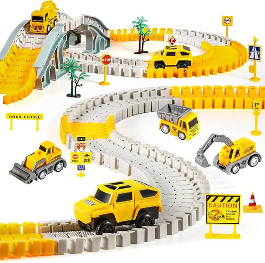 260PCS Construction Race Car Track Set for Kids Toys | 2 Electric Cars, 4 Construction Cars, 1 Map & Flexible DIY Track Set, Engineering Toys for 3 4 5 6 Year Old Boys Girls