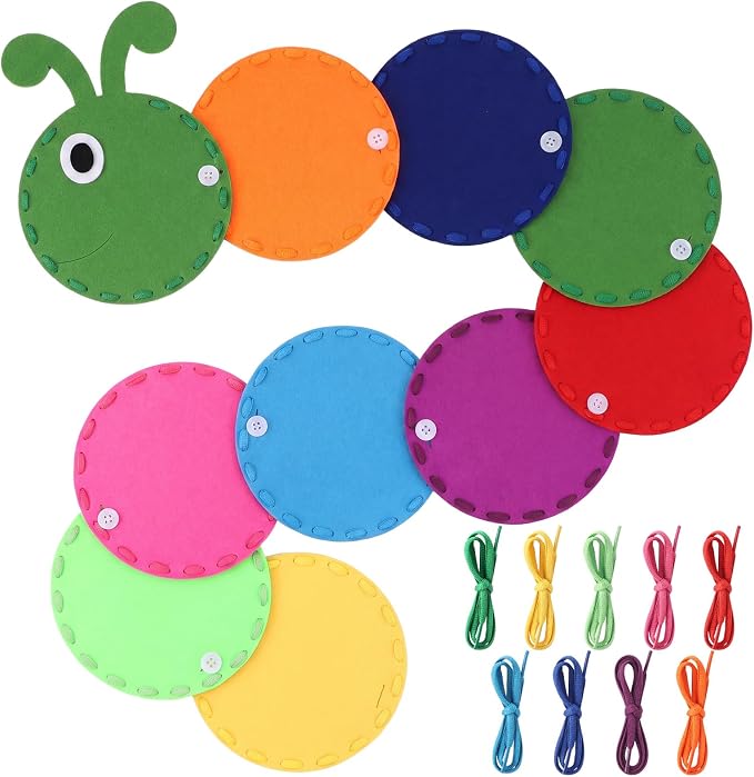Fumete 19 Pcs Caterpillar Fuzzy Insect Lacing Card Set Felt Cartoon Fuzzy Insect Craft 10 Double Sided Sewing Card 9 Colorful Laces Funny Fine Motor Skill Supply for Educational Learning Activities