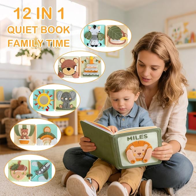 UIDMEN Personalized Montessori Felt Busy Book, Toddlers Quiet Book with Name, Preschool Early Learning Educational Book for Kids Age 2 3 4 5 6 Years, Kids Gifts for Birthday, Christmas, Thanksgiving