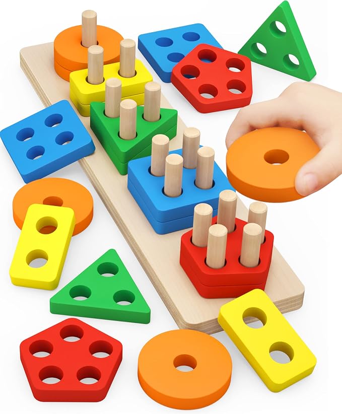 Montessori Toys for 1 2 3 Year Old Boys Girls Toddlers, Wooden Toys Gifts | Sorting Stacking Toys for Toddlers Kids Preschool, Educational Color Recognition Shape Sorter, Learning Puzzles Birthday Gift