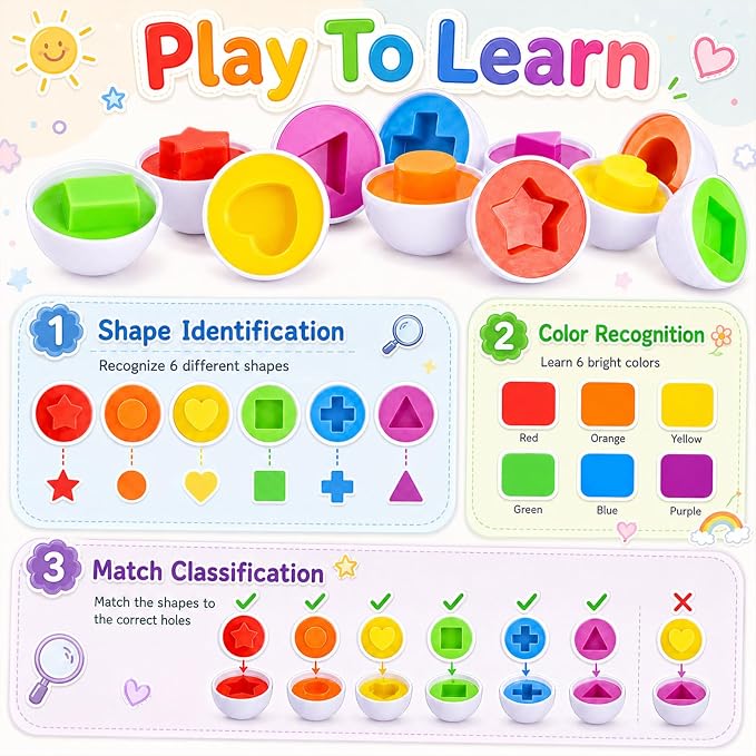 Toddlers Easter Chicken Eggs Matching Toys for Boys Girls 2 3 4 5 Years, Colors & Shape Matching Game, Preschool Sensory Fine Motor Skills Development Toy, Birthday Gifts for Baby Boys Girls