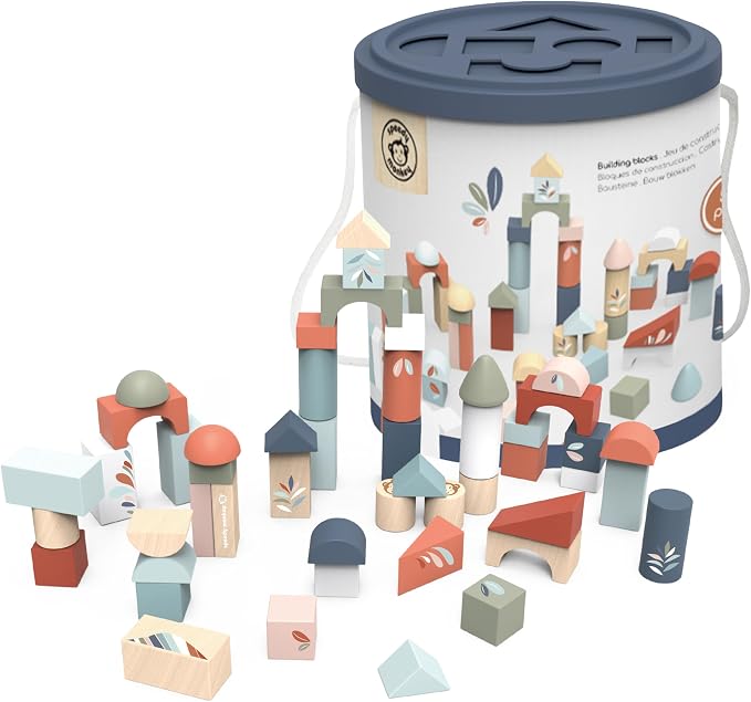 Wooden Building Blocks Set 50 Pieces STEM Learning Toy | 50-piece construction set, stacking toys, building blocks, preschool toys, toddler boy toys, STEM spatial reasoning, creative