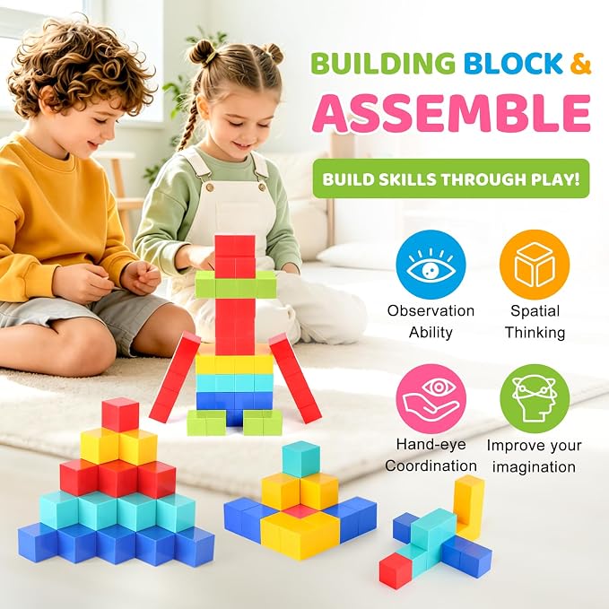 ZHENFINITY 100PCS Magnetic Building Cubes, 5-Color Solid Blocks | STEM Building Toy Gift for Kids Ages 4-8, Magnetic Cubes, Creative Construction Toy for Birthday, Christmas & Holiday Gifts