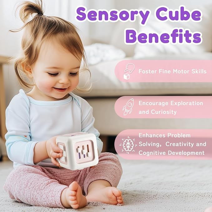 SOCBTNSO Montessori Busy Cube Travel Sensory Toy for Toddlers | Learning Fine Motor Skills, 1st Birthday Gifts for 1 Year Old, 6 9 12 Months Baby